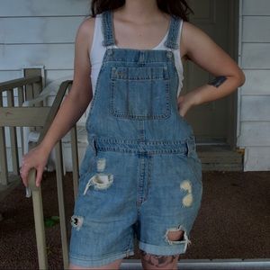 Distressed Denim Overall (short)